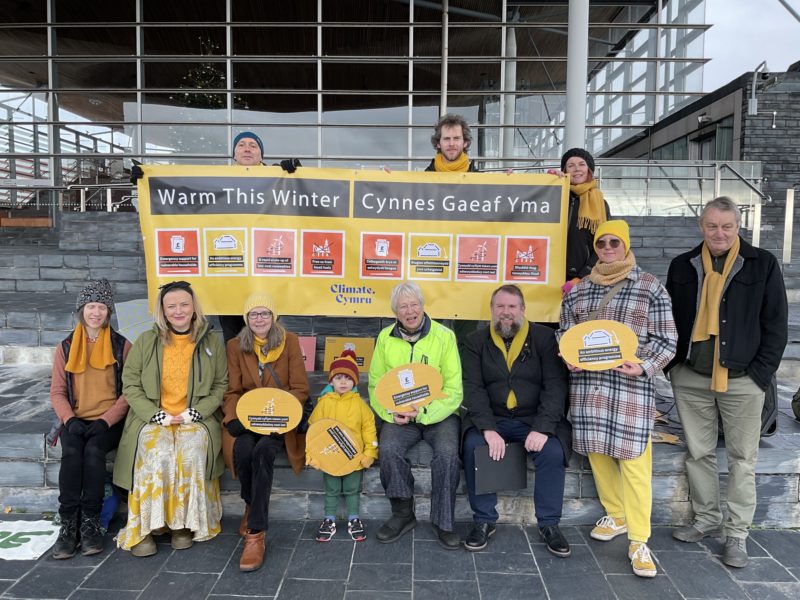 Climate Cymru on steps of the Senedd