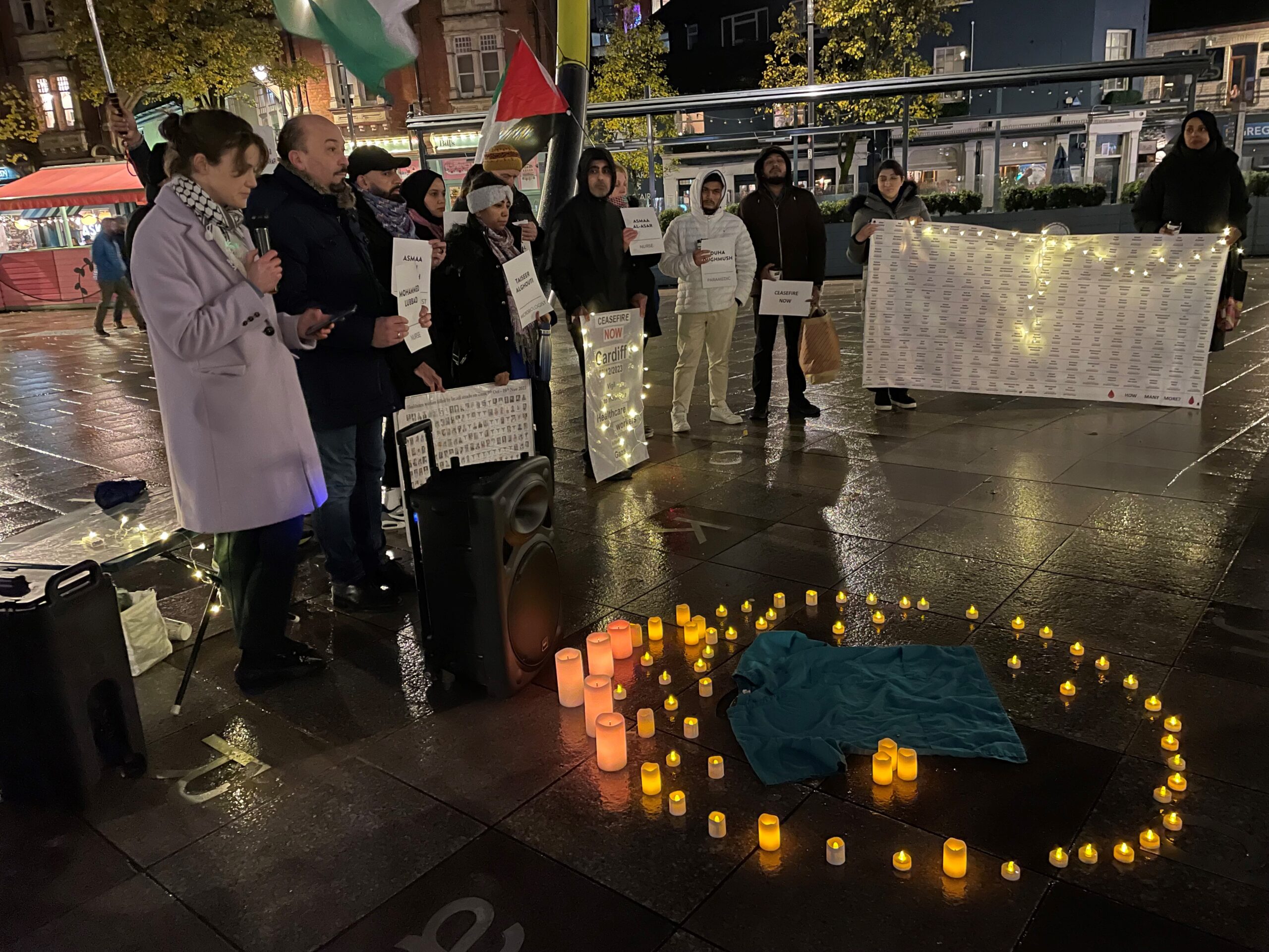 Health workers held a vigil for Gaza.